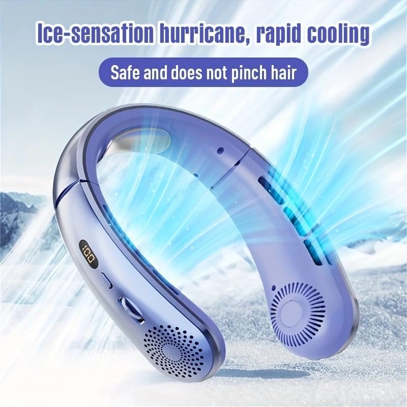 USB Rechargeable Bladeless Neck Fan – Adjustable Speeds, Hands-Free & Quiet – Silver