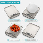 Ultrean Digital Food Scale – High Precision Kitchen Scale for Cooking and Baking, Stainless Steel Surface, Measures in Grams & Ounces, 5 Units with Tare Function, Backlit LCD Display, Auto Shut Off, Batteries Included (Silver)