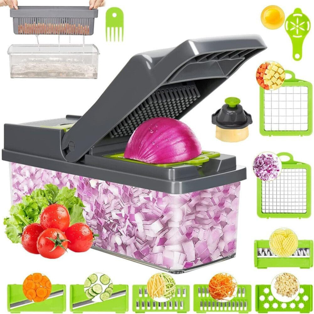 14-in-1 Multi-Function Vegetable Chopper & Slicer with Container – Mandoline Cutter for Kitchen Use
