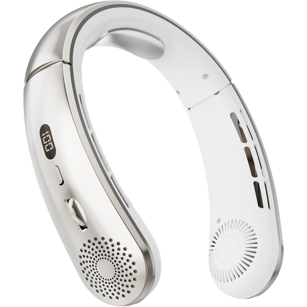 USB Rechargeable Bladeless Neck Fan – Adjustable Speeds, Hands-Free & Quiet – Silver