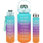 64oz & 26oz Water Bottles with Straw, 3-Pack BPA-Free Leakproof Set – Blue