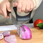 Stainless Steel Onion Holder & Slicer – Food Slice Assistant for Vegetables, Fruits, Meat & More