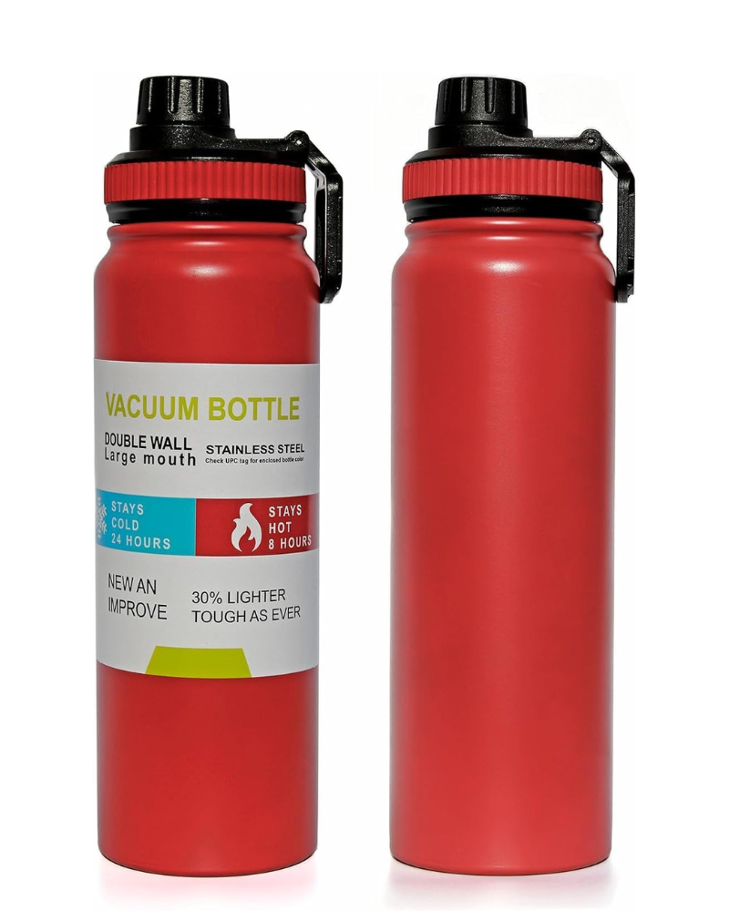 Desselan Sports Water Bottle 26 Oz | Leak-Proof Vacuum Insulated Stainless Steel Thermo Mug | Keeps Drinks Hot 12H & Cold 24H (Red/Cream)
