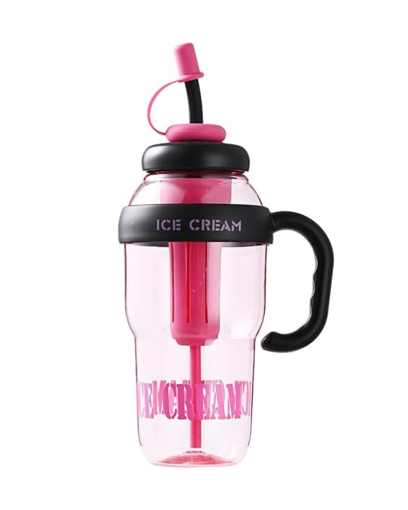 Reusable Plastic Tumbler with Lid and Straw – 1.5L Ice Cream Design Water Bottle, Tea Infuser Cup for Hot & Cold Drinks