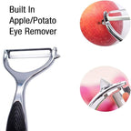 Vegetable Y Peeler Julienne Swivel Slicer with Potato Eye Remover – Stainless Steel Fruit & Vegetable Peeler, Non-Slip Handle, Sharp Blade for Easy Peeling of Potatoes, Apples, Carrots & Cucumbers – Kitchen Gadgets (Flattened)