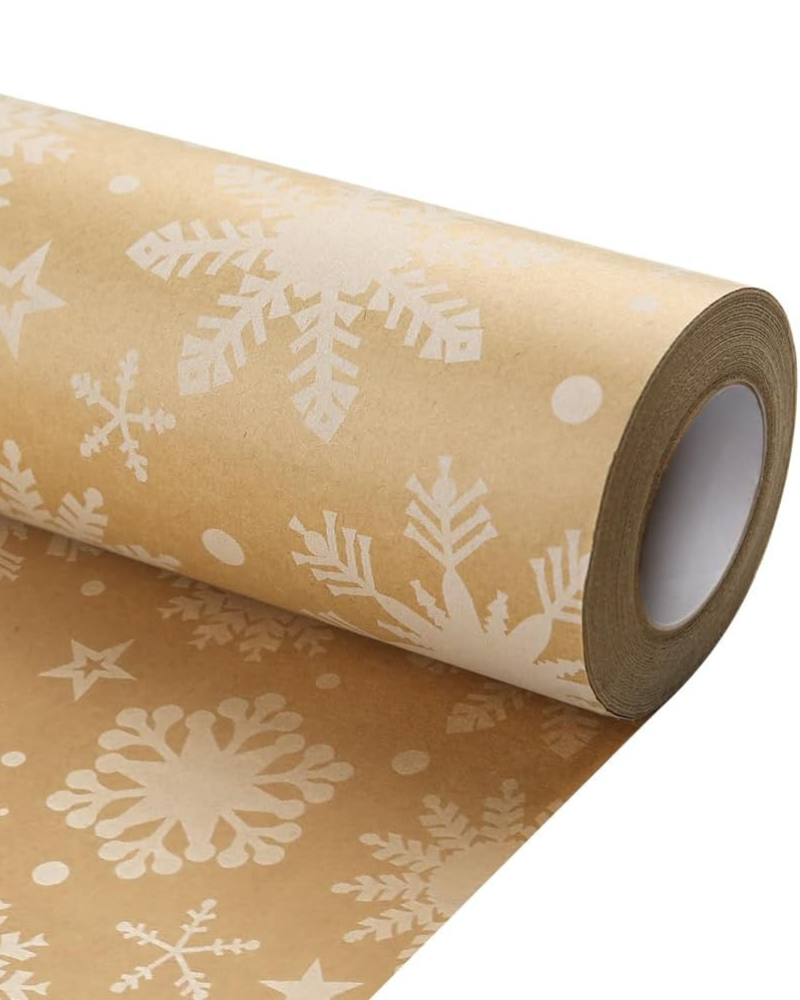 Vintage Snowflake Kraft Wrapping Paper Roll – 43cm x 15m – Rustic Brown Gift Wrap for Christmas, Holidays, DIY Crafts & Decorations