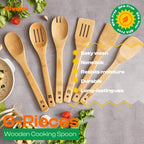 Bamboo Wooden Spoons for Cooking – 6-Piece Kitchen Utensil Set, Nonstick Organic Bamboo Spatula & Spoon Set for Everyday Use, Natural Wooden Cooking Tools, Eco-Friendly Housewarming Gift (Wood, 30.5cm)