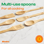 Bamboo Wooden Spoons for Cooking – 6-Piece Kitchen Utensil Set, Nonstick Organic Bamboo Spatula & Spoon Set for Everyday Use, Natural Wooden Cooking Tools, Eco-Friendly Housewarming Gift (Wood, 30.5cm)