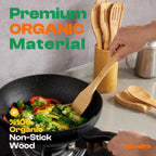 Bamboo Wooden Spoons for Cooking – 6-Piece Kitchen Utensil Set, Nonstick Organic Bamboo Spatula & Spoon Set for Everyday Use, Natural Wooden Cooking Tools, Eco-Friendly Housewarming Gift (Wood, 30.5cm)