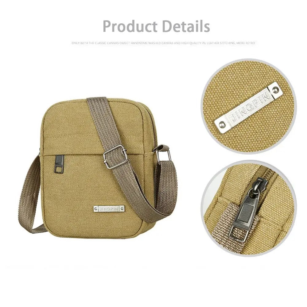 New Style Men’s Casual Canvas Shoulder Messenger Bag – Small Travel Backpack & Mobile Phone Handbag for Outdoor Use