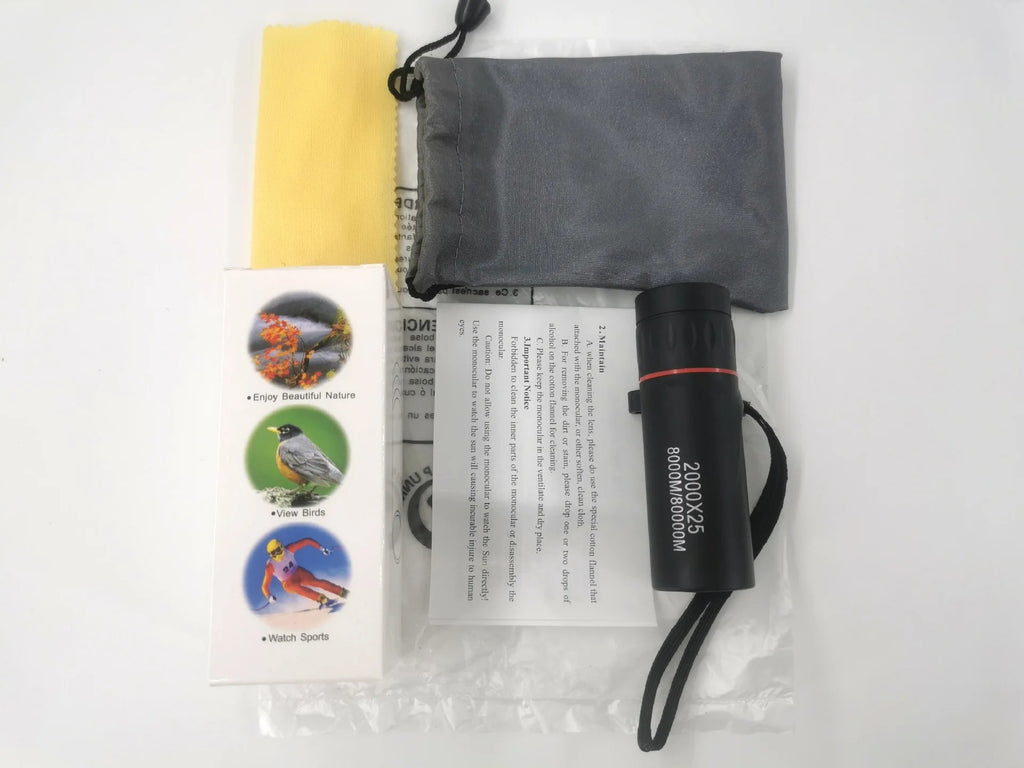 Outdoor 2000x25 HD Monocular Telescope – Mini Portable Mobile Phone Zoom Lens with Holder for Camping, Hunting & Birdwatching