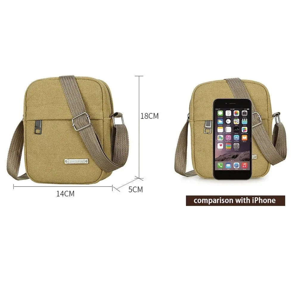 New Style Men’s Casual Canvas Shoulder Messenger Bag – Small Travel Backpack & Mobile Phone Handbag for Outdoor Use